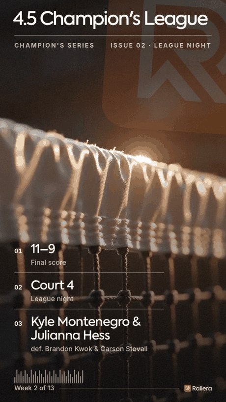 Match result card: an 11–9 final on court four